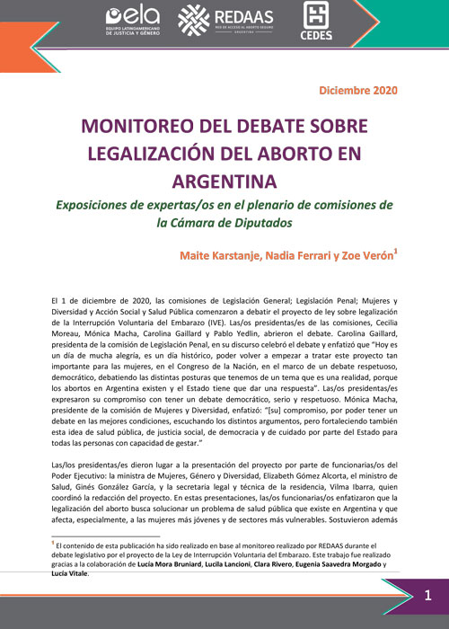 Monitoreo del debate sobre legalización del aborto en Argentina