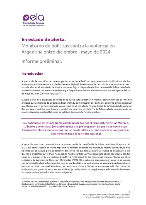 En estado de alerta. Monitoreo de políticas contra la violencia en Argentina entre diciembre – mayo de 2024. Informe preliminar.